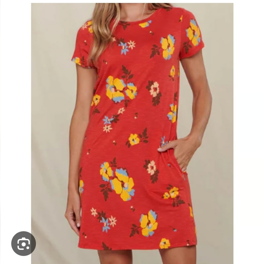 Toad & CO Women's Red Floral Short Sleeve Shirt Dress